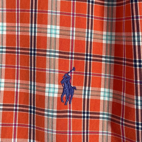 Ralph Lauren XL Classic Fit Orange Blue Plaid Button Down Shirt 100% Cotton - Picture 3 of 10
